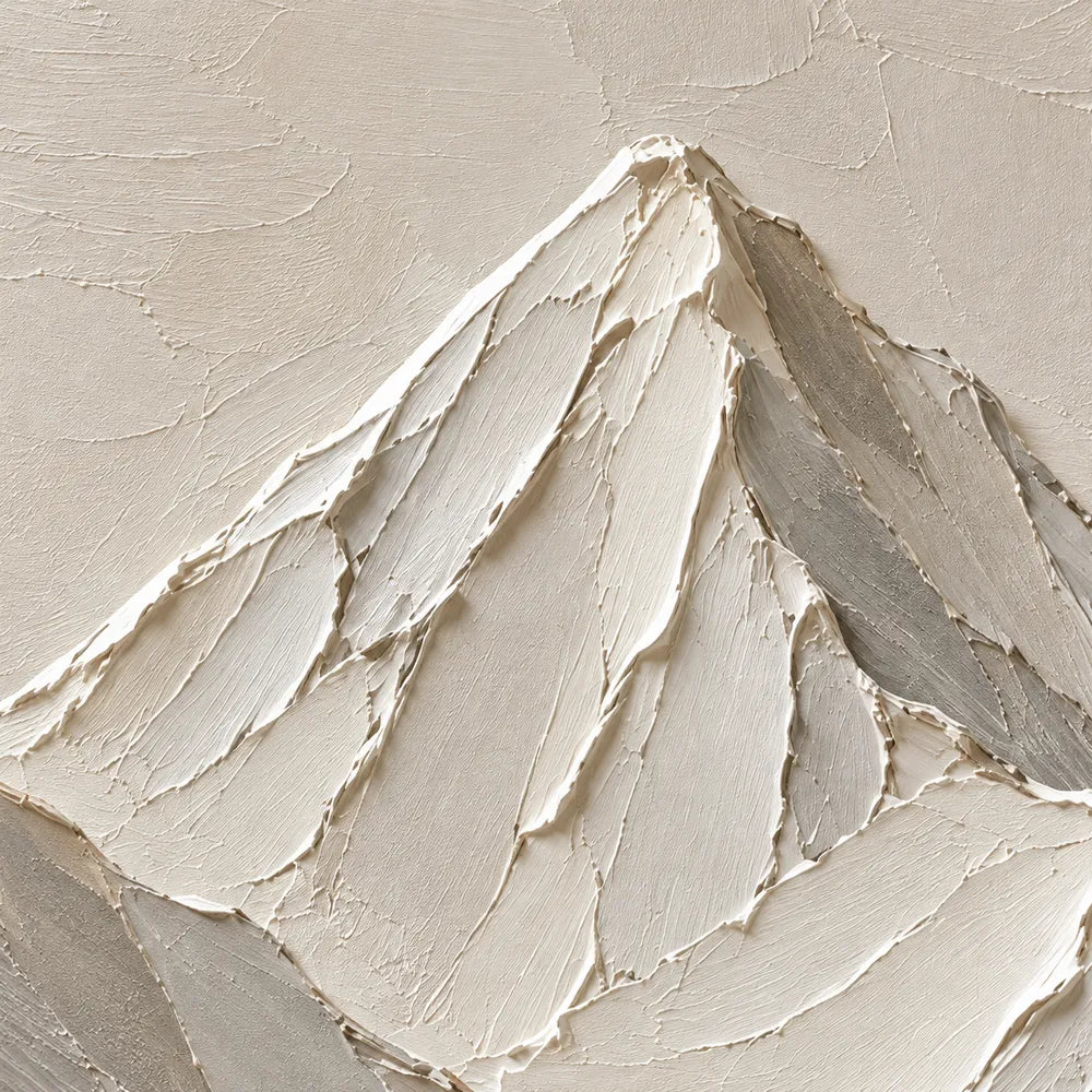 Ivory Hand-Painted 3D Textured Oil Painting, Minimal Mountain Peaks #SUBDFZDI