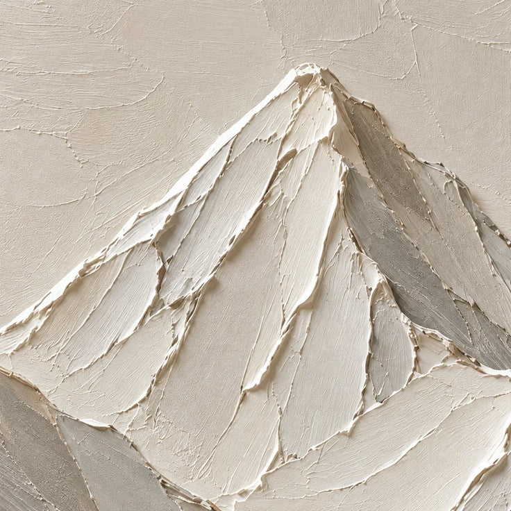 Ivory Hand-Painted 3D Textured Oil Painting, Minimal Mountain Peaks #SUBDFZDI