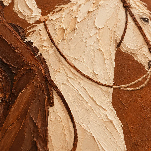 Brown and Ivory Hand-Painted Oil Painting, Cowgirl with Lasso on White Horse #2F4THA0A