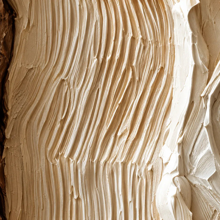 Brown Cream Hand-Painted 3D Textured Oil Painting, Vertical Strata Wall Art #WUOPLO0U
