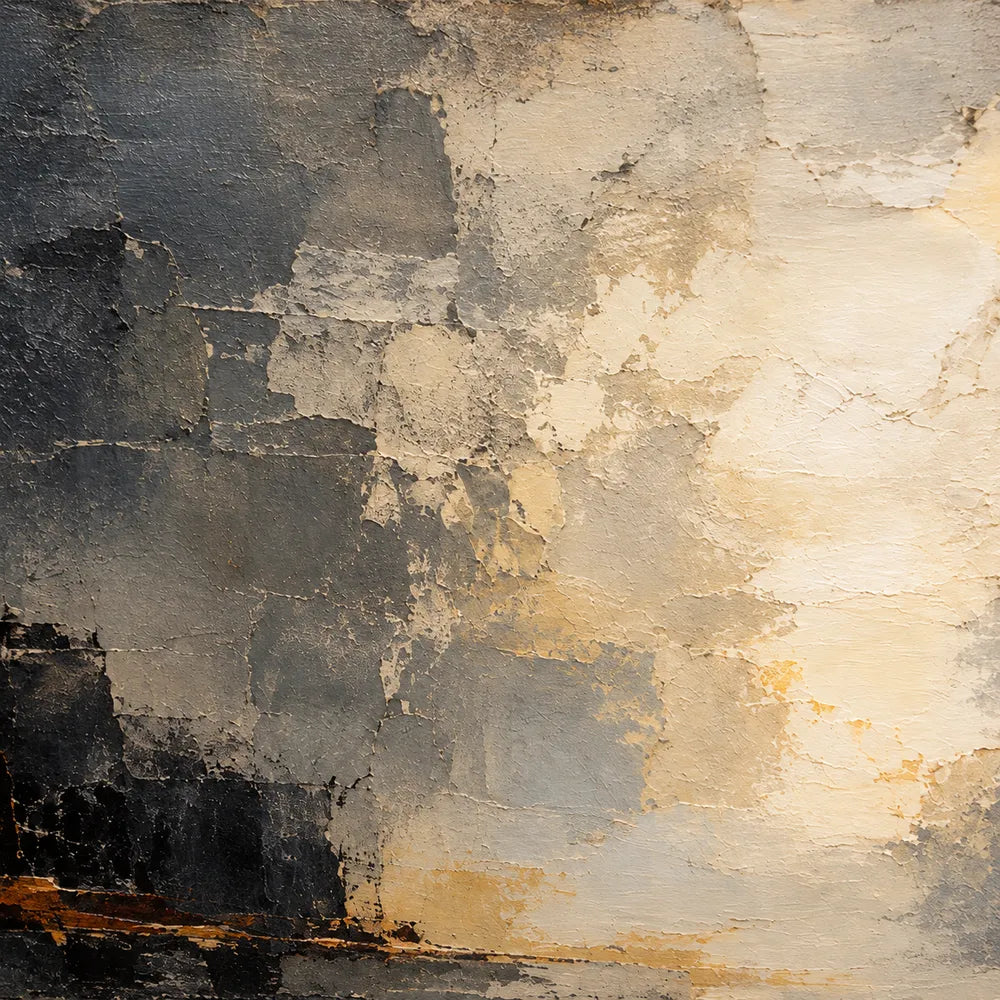 Charcoal and Cream Hand-Painted Oil Painting, Abstract Luminous Shore #AMXNLXWV