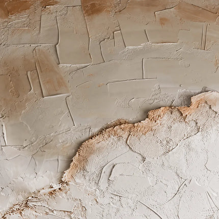 Ivory and Ochre Hand-Painted 3D Textured Oil Painting, Broad Layered Abstract #0GUVNU5F