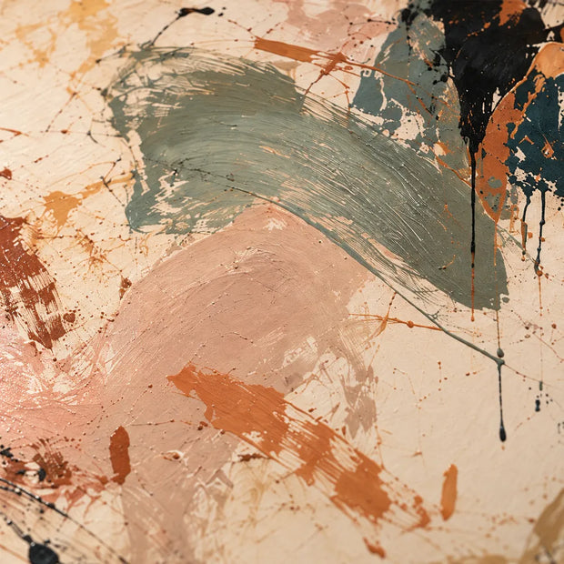 Beige Hand-Painted Oil Painting, Black Arcs and Sage Abstract #HRPVAO7I