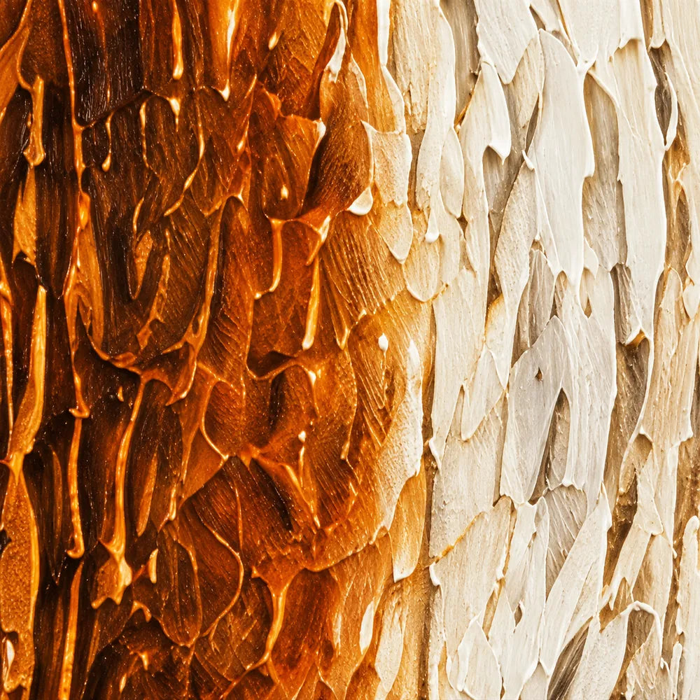 Amber Brown Hand-Painted 3D Textured Oil Painting, Flowing Streaks Wall Art #77Z7AGGF