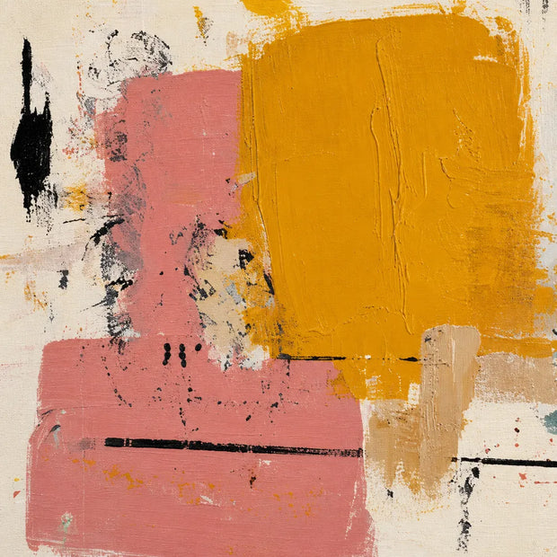 Mustard and Pink Hand-Painted Oil Painting, Graphic Abstract #05NDDBLI