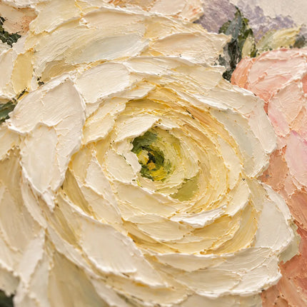 Cream Hand-Painted Oil Painting, Close-Up Peach and Ivory Flowers #22T3QUTE
