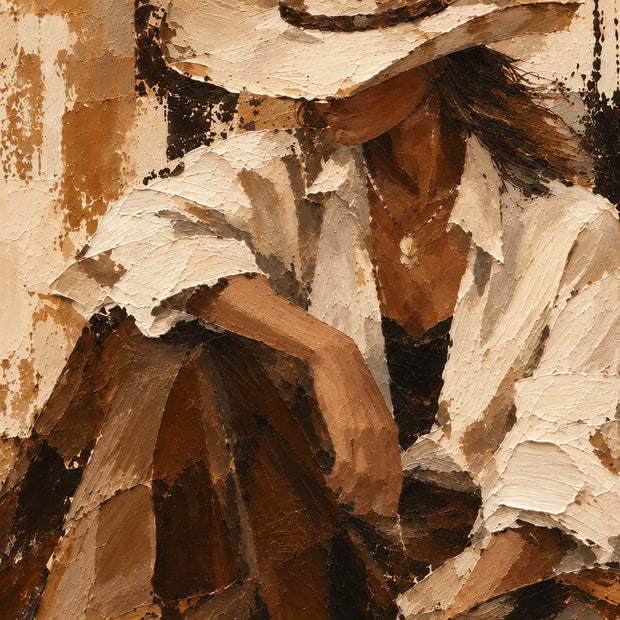 Brown and Cream Hand-Painted Oil Painting, Seated Cowgirl Portrait #E9CV57YO