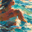 Blue Hand-Painted Oil Painting, Woman Among Sunlit Waves #ZO0LS4XT