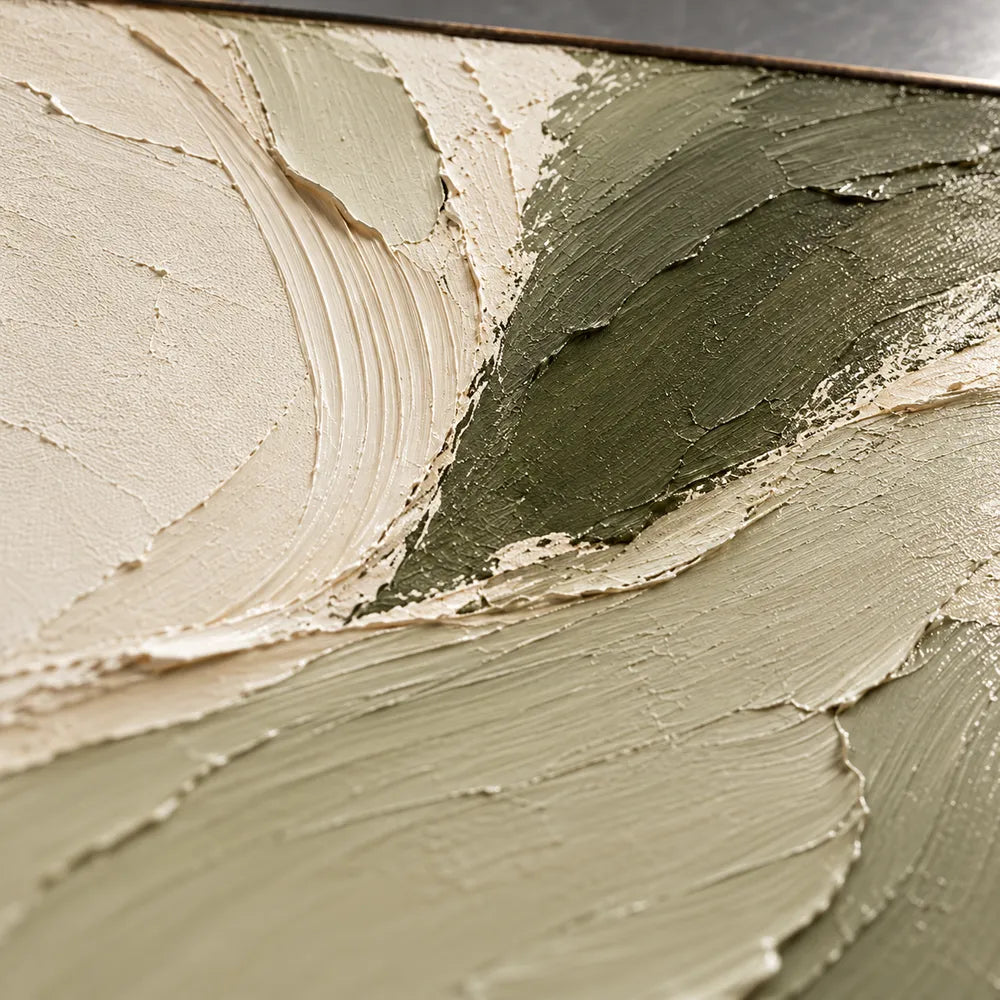 Cream and Sage Hand-Painted Oil Painting, Flowing Abstract Ribbons #4Y2HPFDD