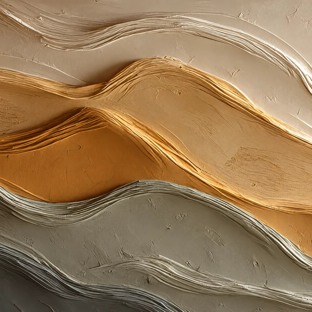Sand & Taupe Hand-Painted 3D Textured Oil Painting, Layered Wave Abstract Wall Art #J66DZD8R