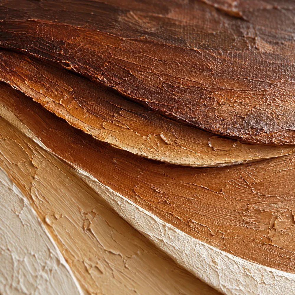 Earth-Tone Hand-Painted 3D Textured Oil Painting, Flowing Cream and Blue-Gray Strata #JP1L0E1K