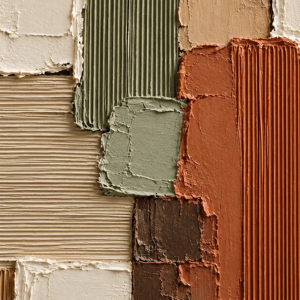 Earth Tone Hand-Painted 3D Textured Oil Painting, Ribbed Geometric Blocks #TDILGEWQ