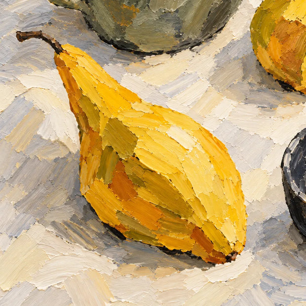 Yellow Hand-Painted Oil Painting, Two Pears with a Green Pitcher #O1ILENI2