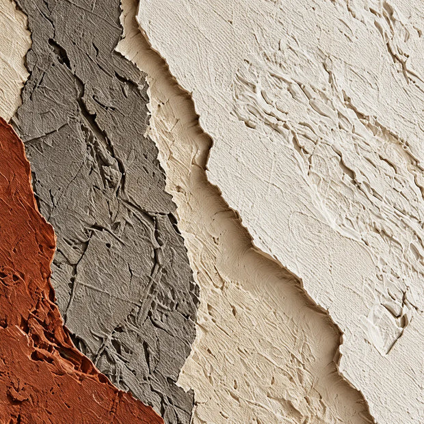 Ivory and Rust Hand-Painted 3D Textured Oil Painting, Diagonal Layered Abstract #6XM3ALEN