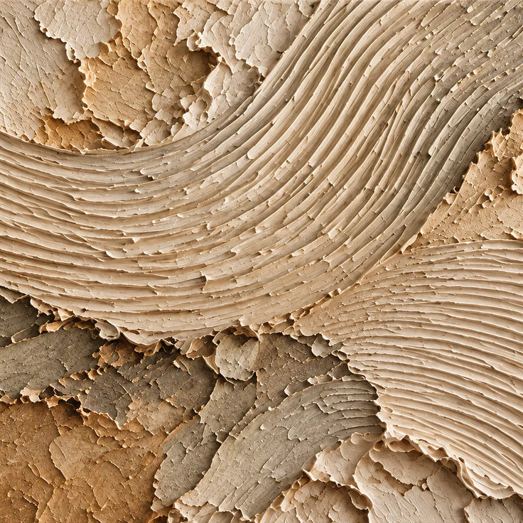 Cream and Taupe Hand-Painted 3D Textured Oil Painting, Flowing Ribbed Arcs #7BXB8EQJ