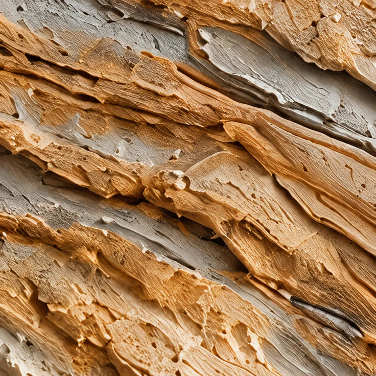 Cream Ochre Hand-Painted 3D Textured Oil Painting, Diagonal Ridge Wall Art #C36FRQTN