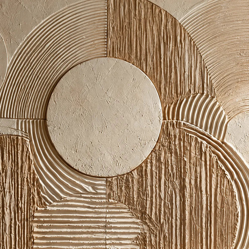Beige Hand-Painted 3D Textured Oil Painting, Overlapping Circle Abstract #KM0VJQUO