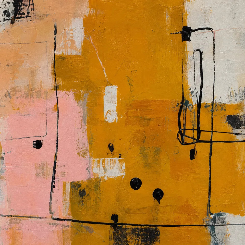 Ochre and Blush Hand-Painted Oil Painting, Linear Color Block Abstract #XNGHPZZP