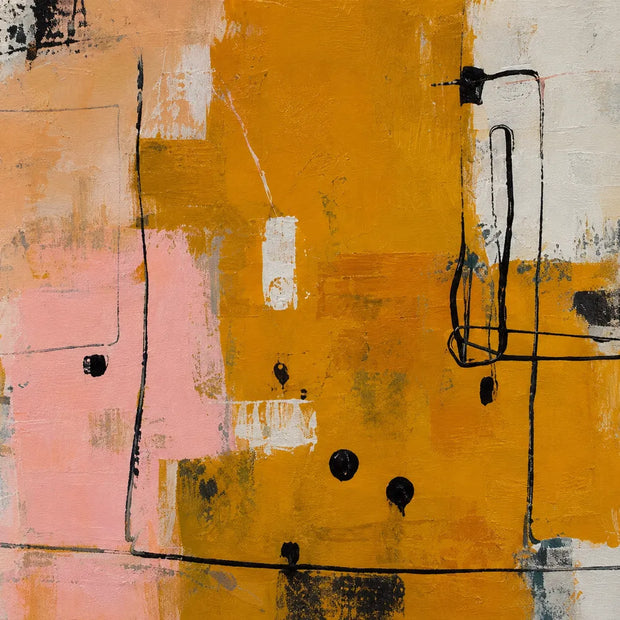 Ochre and Blush Hand-Painted Oil Painting, Linear Color Block Abstract #XNGHPZZP