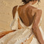 Beige and Cream Hand-Painted Oil Painting, Woman in a Flowing White Dress #5PM5BZHA
