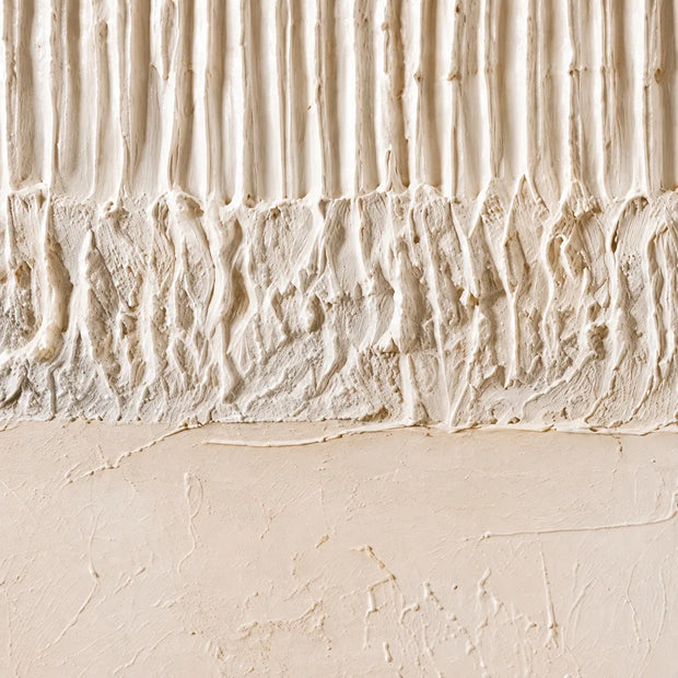 Cream Ochre Hand-Painted 3D Textured Oil Painting, Linear Blocks Wall Art #B57XEPUQ