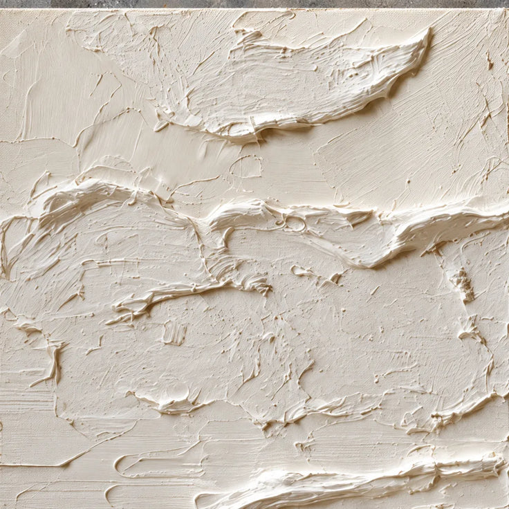 Ivory and Sand Hand-Painted 3D Textured Oil Painting, Horizontal Band Abstract #UP0DLY3U