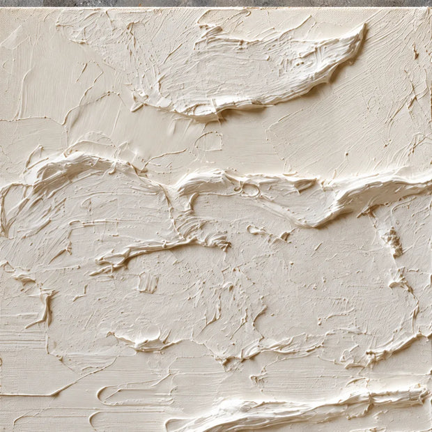 Ivory and Sand Hand-Painted 3D Textured Oil Painting, Horizontal Band Abstract #UP0DLY3U