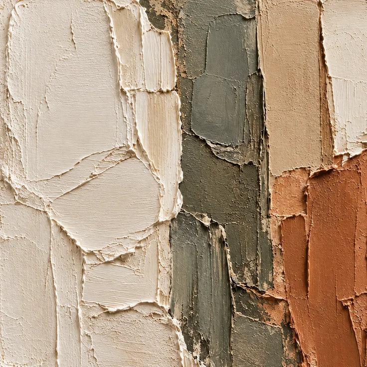 Cream and Terracotta Hand-Painted 3D Textured Oil Painting, Stacked Color Planes #L2DBB7UJ