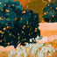 Deep Green and Ochre Hand-Painted Oil Painting, Abstract Garden Landscape #SBRV3BHR