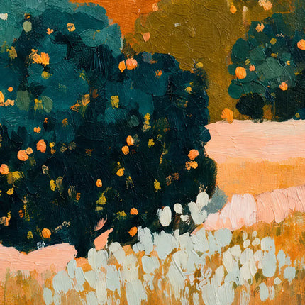 Deep Green and Ochre Hand-Painted Oil Painting, Abstract Garden Landscape #SBRV3BHR