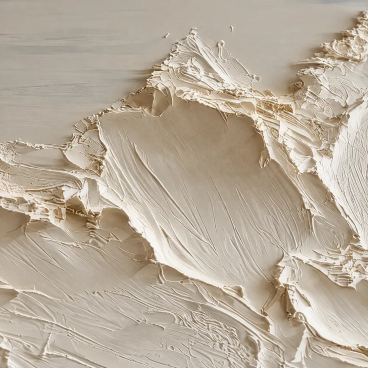 Ivory Hand-Painted 3D Textured Oil Painting, Mountain Peaks Beneath a Soft Gray Sky #0MQBQEM1