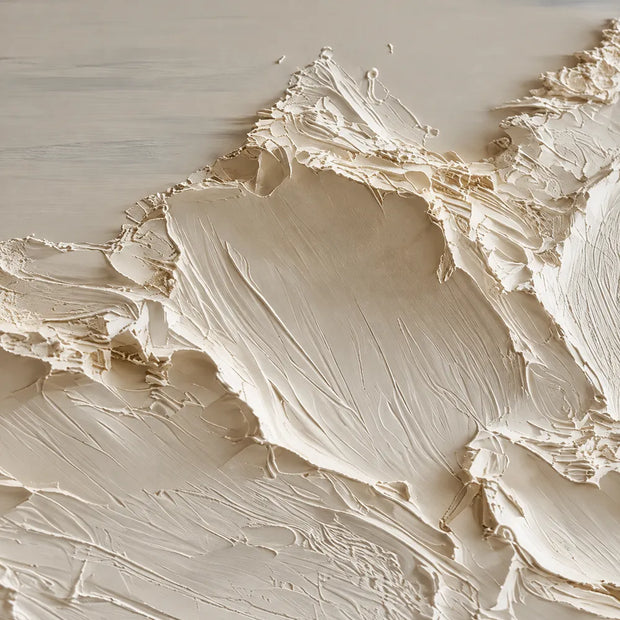 Ivory Hand-Painted 3D Textured Oil Painting, Mountain Peaks Beneath a Soft Gray Sky #0MQBQEM1