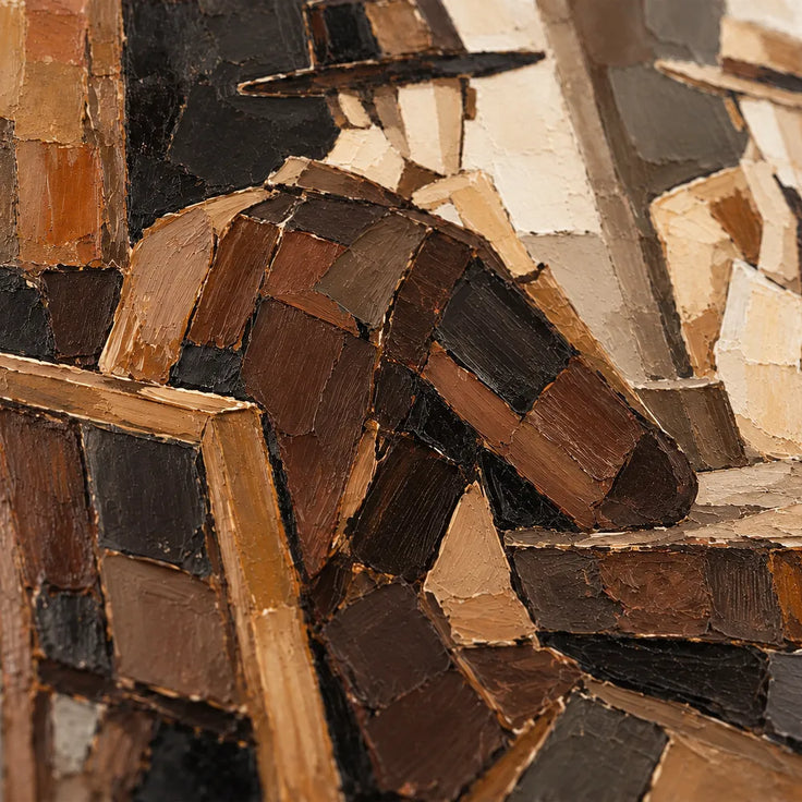 Brown Hand-Painted Oil Painting, Two Hat-Wearing Figures at a Table #0C7HVNB7
