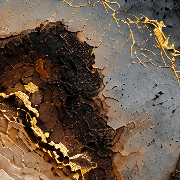 Cream Hand-Painted 3D Textured Oil Painting, Dark Mineral Vein Wall Art #4AKNUHGG