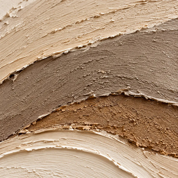 Beige Hand-Painted 3D Textured Oil Painting, Flowing Layered Bands Abstract Wall Art #91IV6MQ0