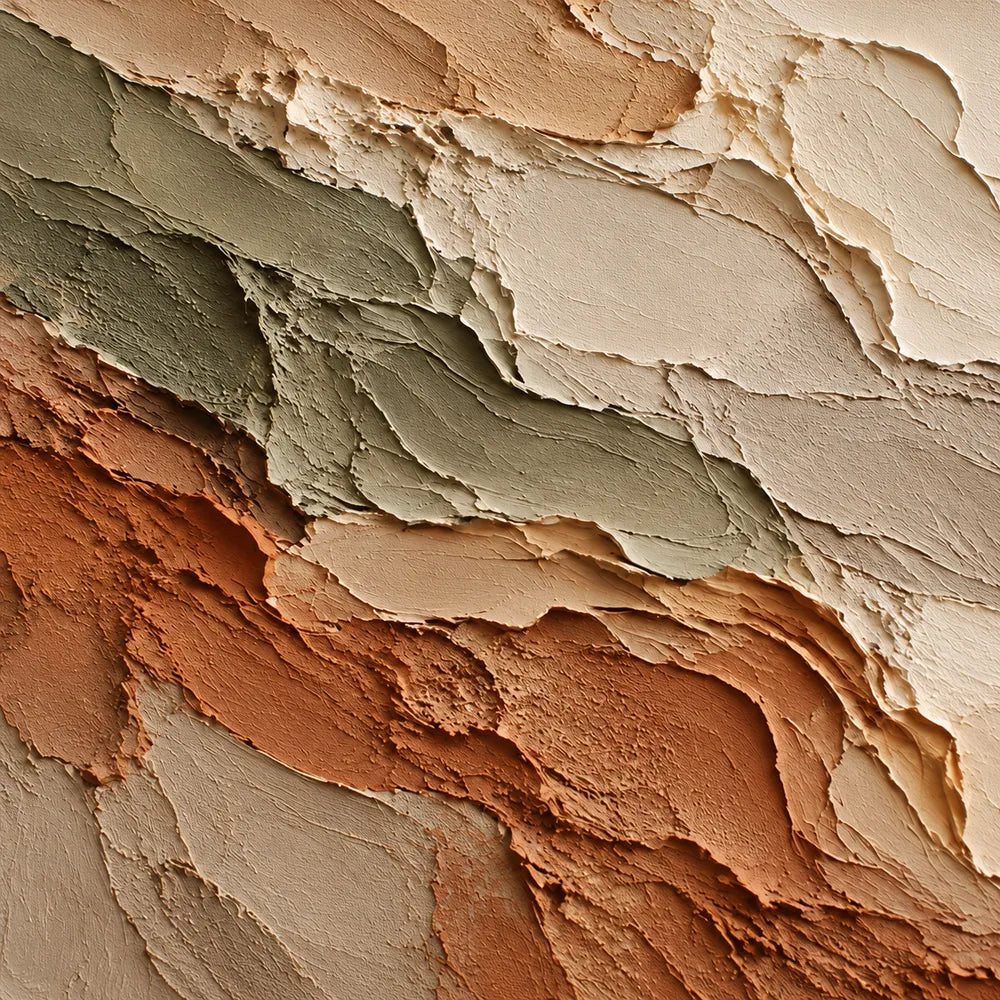 Cream and Terracotta Hand-Painted 3D Textured Oil Painting, Broad Organic Bands #LT43B3PW