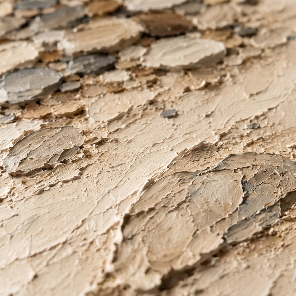 Cream Hand-Painted 3D Textured Oil Painting, Clustered Organic Ovals Abstract Wall Art #KFUV7NA0