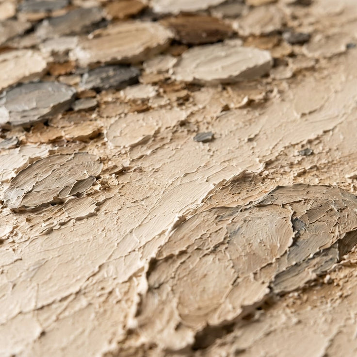 Cream Hand-Painted 3D Textured Oil Painting, Clustered Organic Ovals Abstract Wall Art #KFUV7NA0
