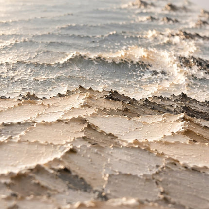 Ivory Gray Hand-Painted 3D Textured Oil Painting, Rocky Seascape Wall Art #3B8T60SA