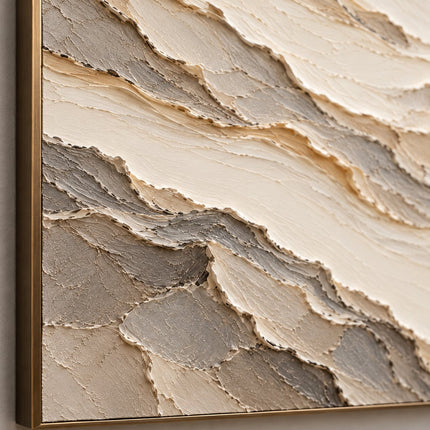 Cream and Taupe Hand-Painted 3D Textured Oil Painting, Terraced Abstract Landscape #HZKDB1K9