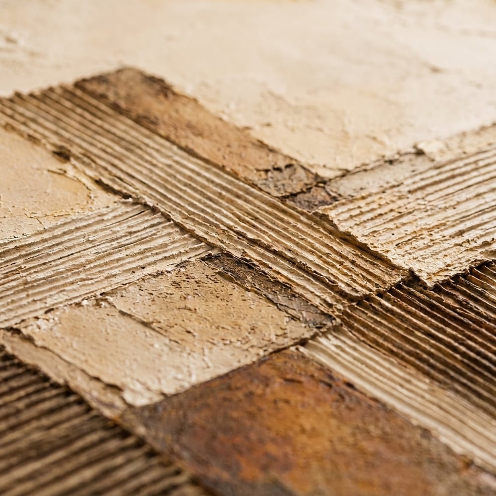 Beige and Cream Hand-Painted 3D Textured Oil Painting, Ribbed Geometric Blocks #5D3VSMWF