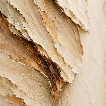 Cream Hand-Painted 3D Textured Oil Painting, Sweeping Organic Layers #0O23IRH8