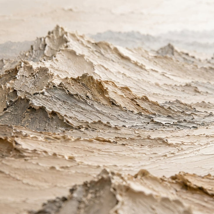 Beige and Cream Hand-Painted 3D Textured Oil Painting, Mountain Valley Landscape #63OLCVHT