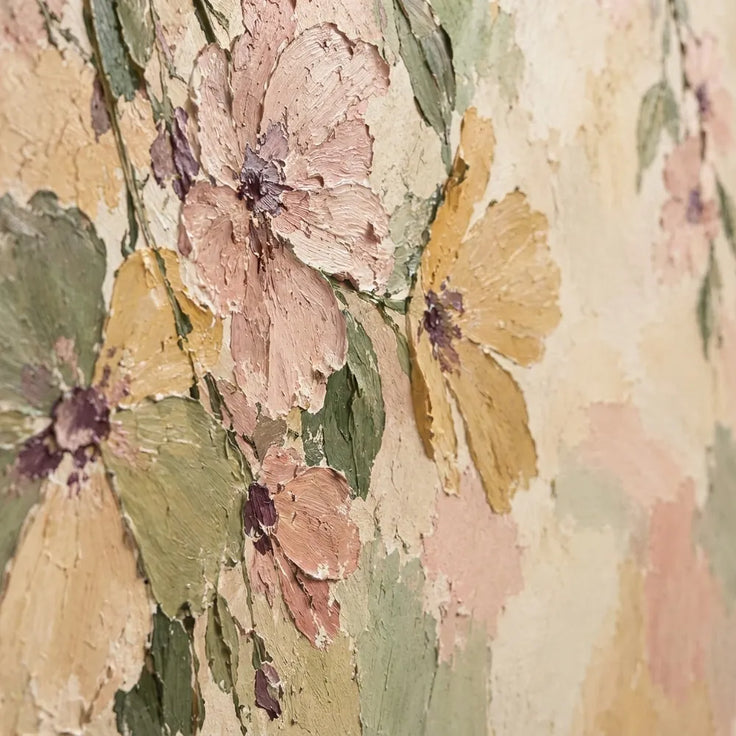 Cream and Blush Hand-Painted Oil Painting, Cascading Flowers and Leaves #VXD35PIW