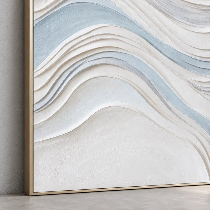 White Hand-Painted 3D Textured Oil Painting, Flowing Waves Wall Art #W2VPSFII