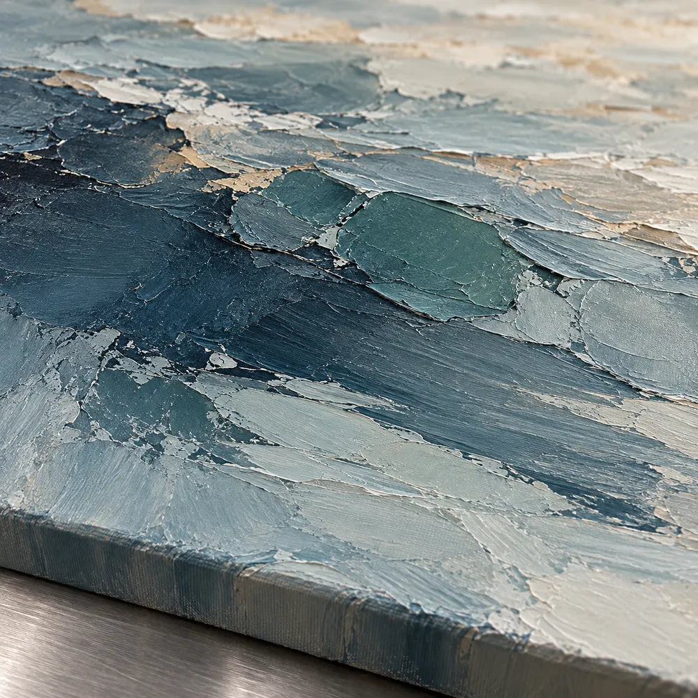 Blue Gray & Ivory Hand-Painted Oil Painting, Abstract Layered Landscape #XI8BIQFA