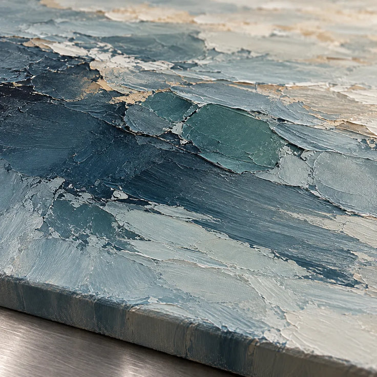 Blue Gray & Ivory Hand-Painted Oil Painting, Abstract Layered Landscape #XI8BIQFA