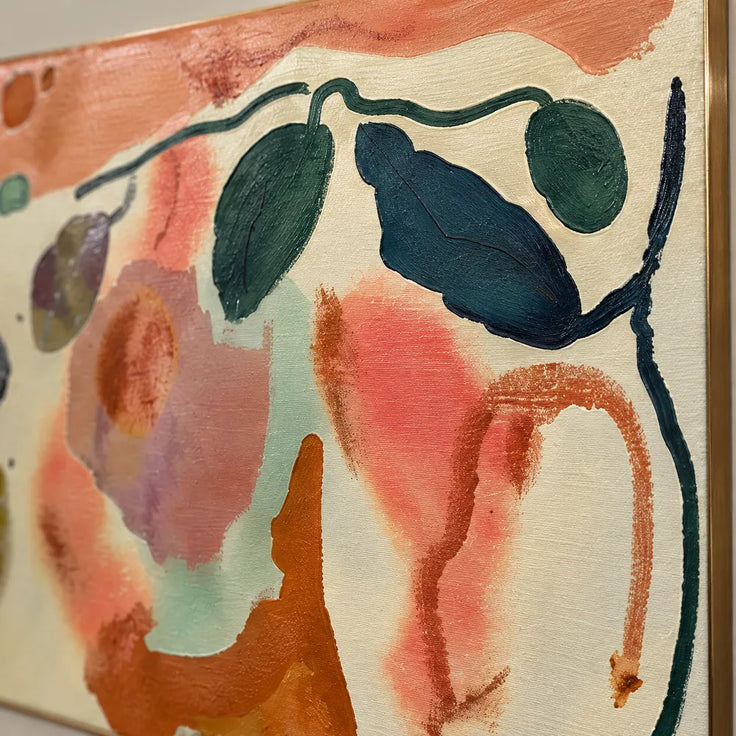 Cream and Terracotta Hand-Painted Oil Painting, Botanical Abstract #R8TB20YJ