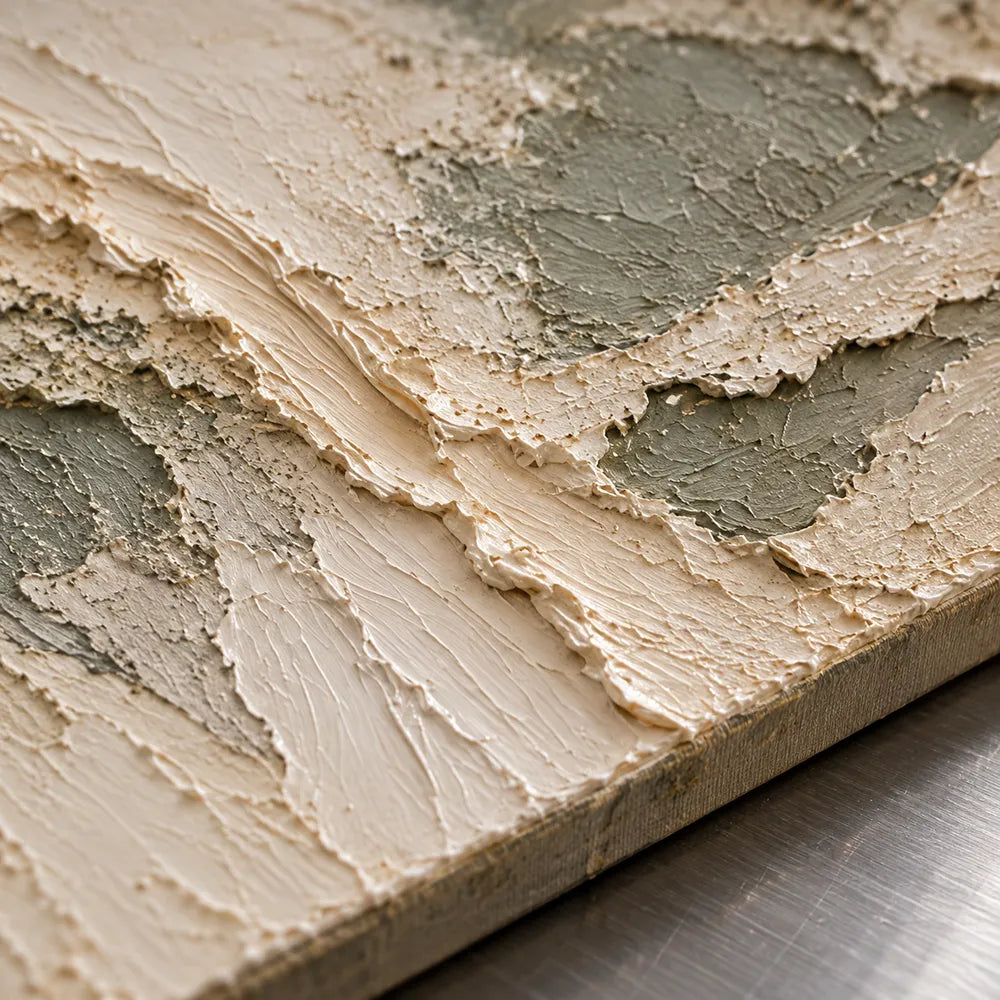 Beige Hand-Painted 3D Textured Oil Painting, Diagonal Layers in Olive Gray #TNHLGOA5
