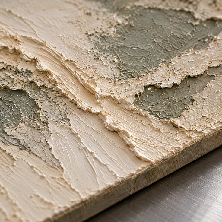 Beige Hand-Painted 3D Textured Oil Painting, Diagonal Layers in Olive Gray #TNHLGOA5